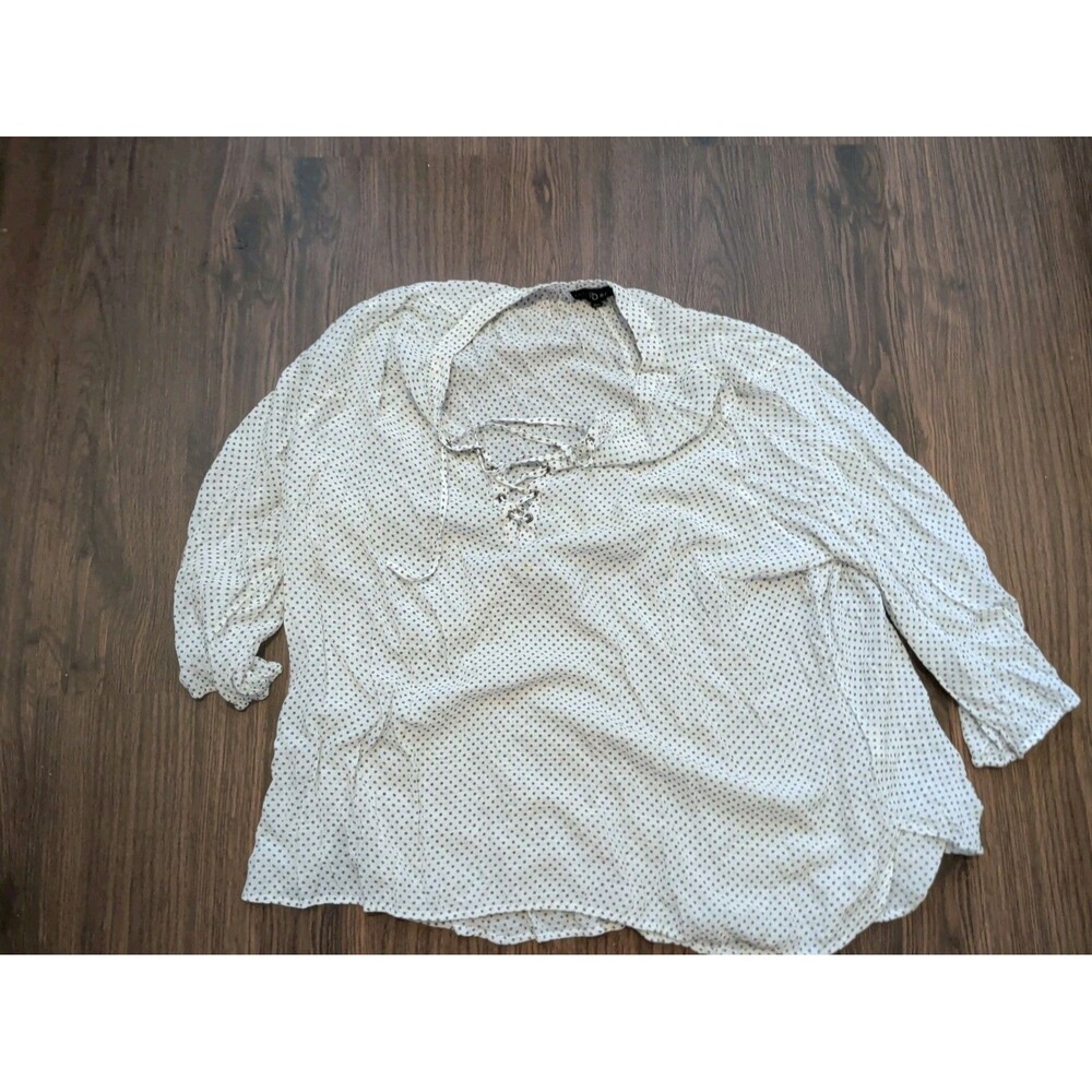 Fred And David Blouse Women's Size 3x White Black Polka Dot Shirt Front Tie
